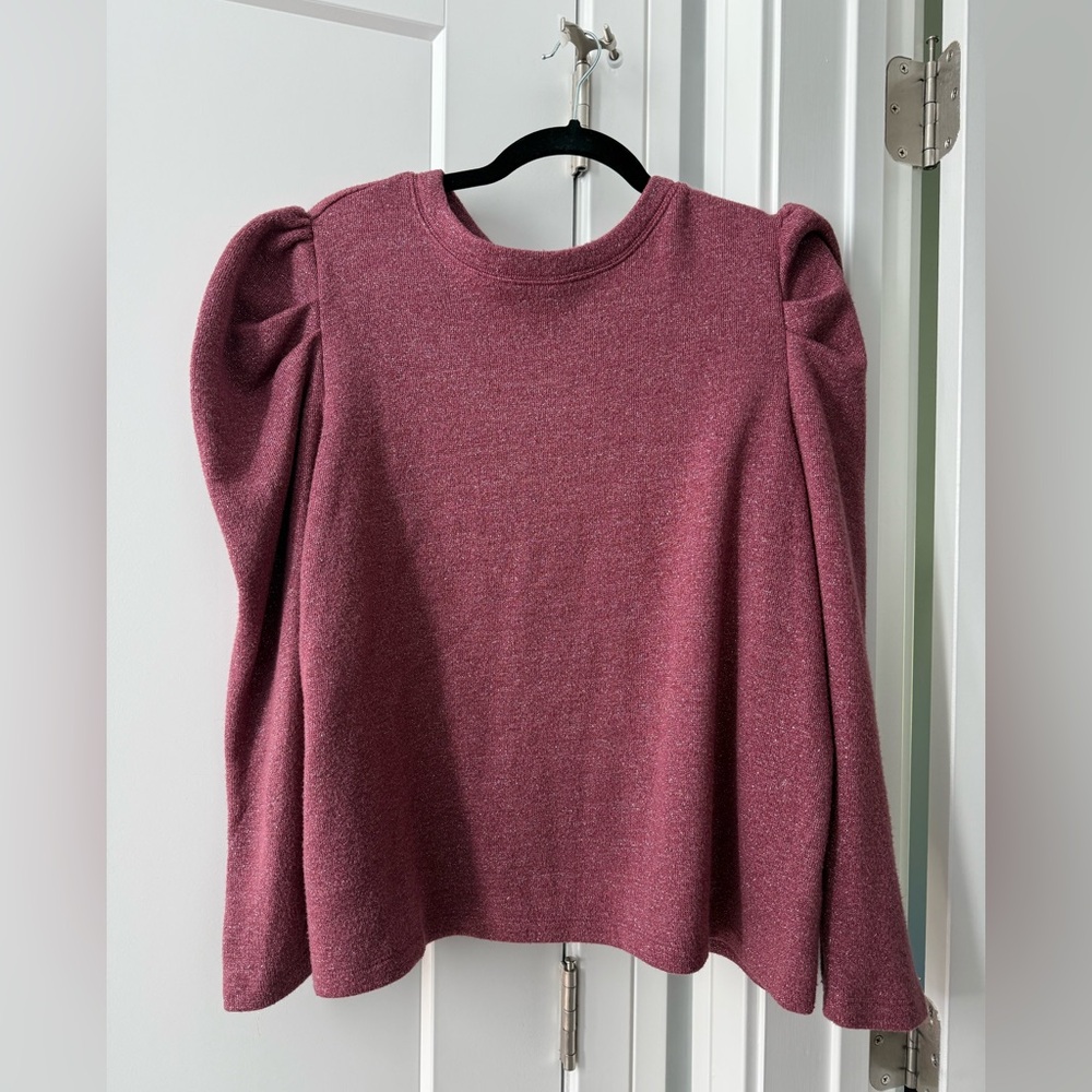 CeCe Cynthia Steffe Pink Metallic Puff Sleeve Sweater PLUS SIZE 1X